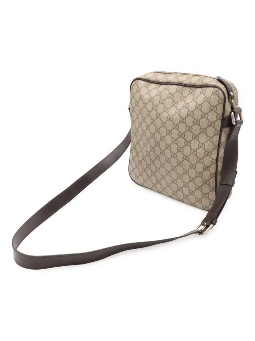 Gucci GG Supreme Plus Shoulder Bag Crossbody Leather Khaki Beige Dark Brown Gold
